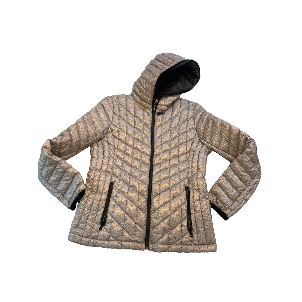 HFX Performance Apparel Coat Womens Large Petite Gray Hooded Down Puffer Quilted